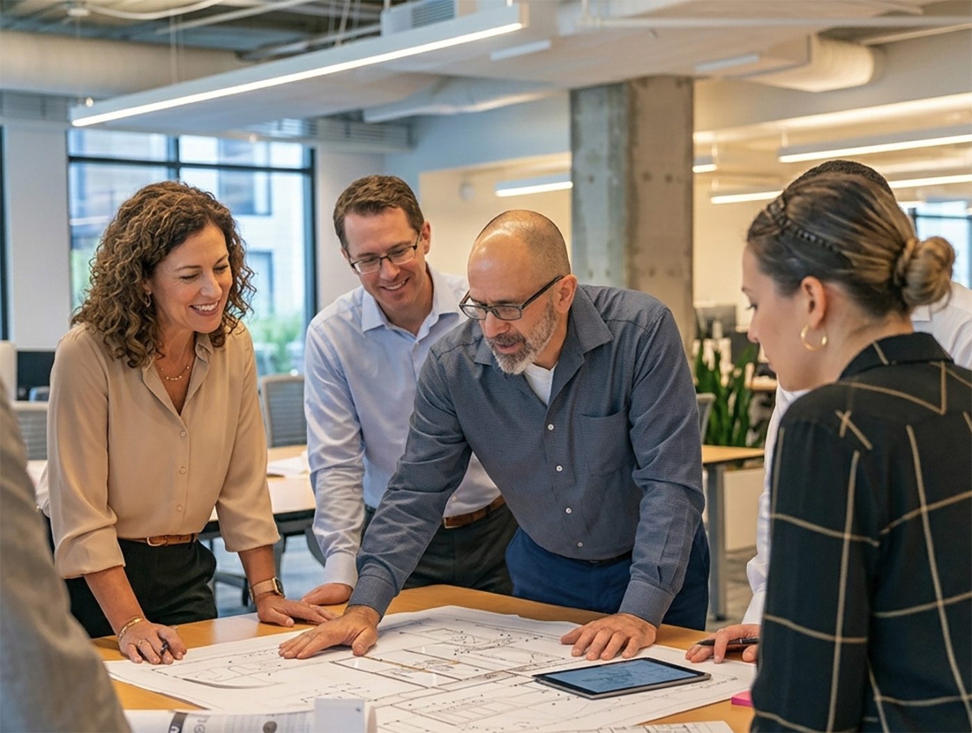 Westwind team reviewing plans with a client